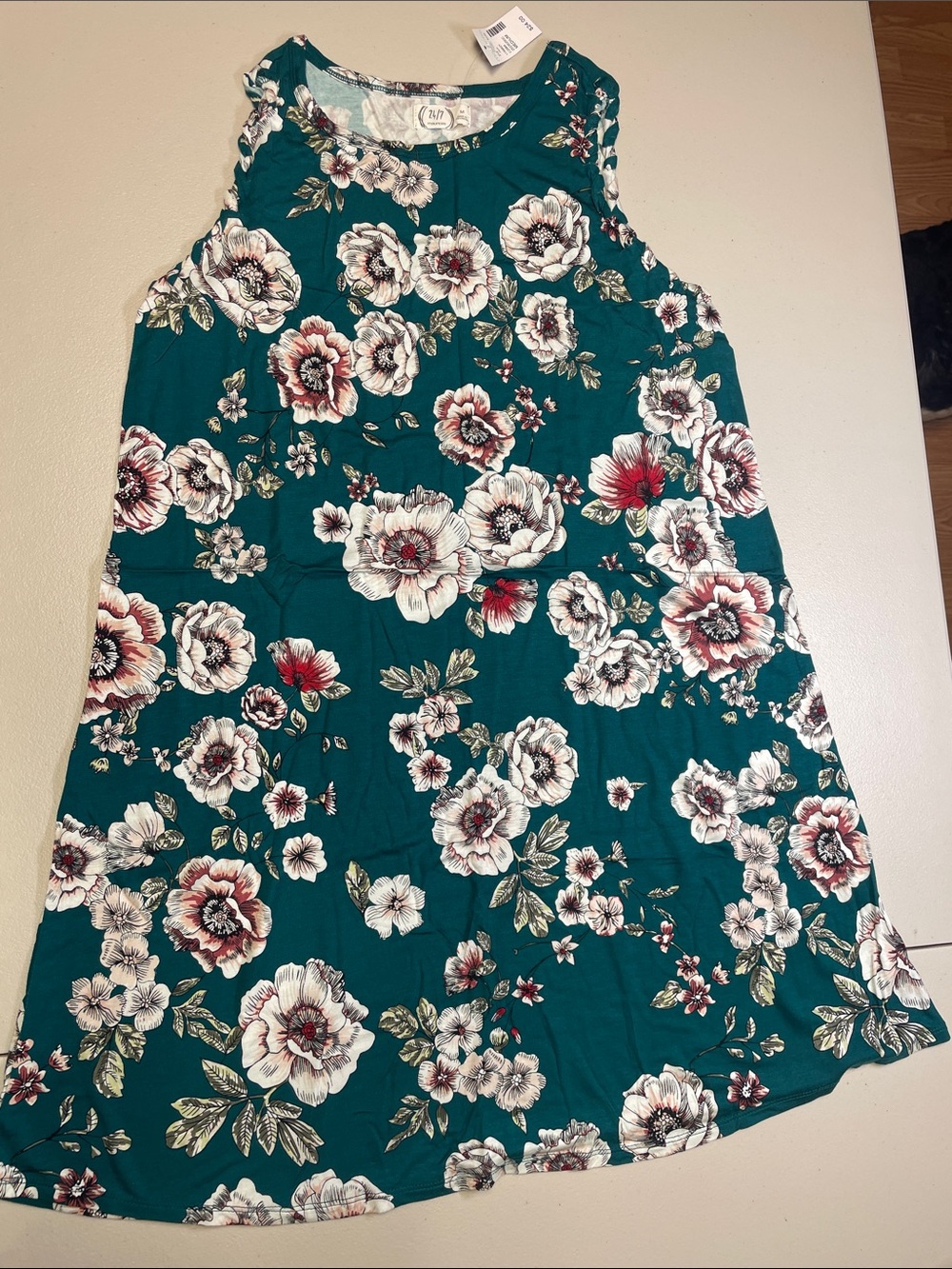 Maurices Teal Floral Sleeveless A-Line Dress